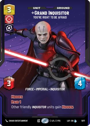 Grand Inquisitor - You're Right to Be Afraid (1077) (Prestige Foil) (1077) [Legends of the Force] - Fantasy Flight Games - Card Brawlers | Quebec | Canada |