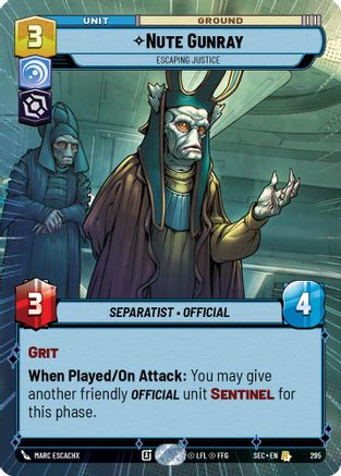 Nute Gunray - Escaping Justice (Hyperspace) (295) (295) [Secrets of Power] - Fantasy Flight Games - Card Brawlers | Quebec | Canada |