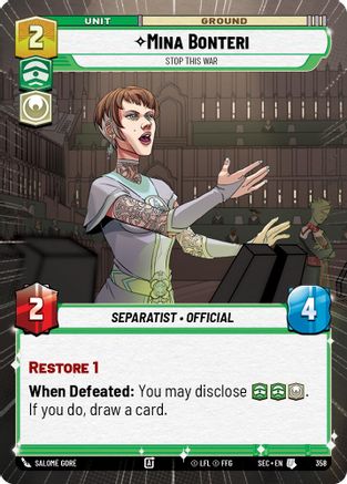 Mina Bonteri - Stop This War (Hyperspace) (358) (358) [Secrets of Power] - Fantasy Flight Games - Card Brawlers | Quebec | Canada |