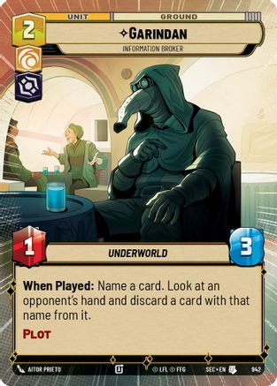 Garindan - Information Broker (Hyperspace Foil) (942) (942) [Secrets of Power] - Fantasy Flight Games - Card Brawlers | Quebec | Canada |