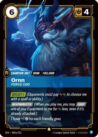 Ornn - Forge God (Alternate Art) (085a/221) - Spiritforged Foil - Spiritforged - Card Brawlers | Quebec | Canada |