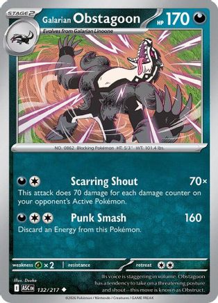 Galarian Obstagoon (132/217) - Reverse Holofoil [ME Ascended Heroes] - ME: Ascended Heroes - Card Brawlers | Quebec | Canada |