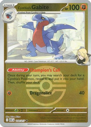 Cynthia's Gabite (Poke Ball) (110/null) - Reverse Holofoil [ME Ascended Heroes] - ME: Ascended Heroes - Card Brawlers | Quebec | Canada |