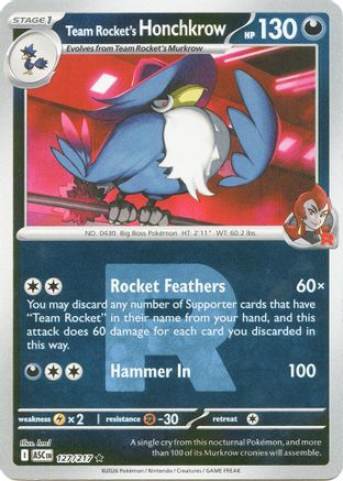 Team Rocket's Honchkrow (Team Rocket) (127/null) - Reverse Holofoil [ME Ascended Heroes] - ME: Ascended Heroes - Card Brawlers | Quebec | Canada |