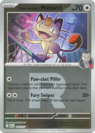 Team Rocket's Meowth (Team Rocket) (161/null) - Reverse Holofoil [ME Ascended Heroes] - ME: Ascended Heroes - Card Brawlers | Quebec | Canada |