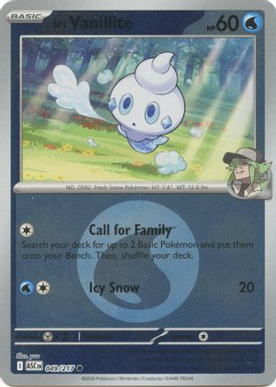 N's Vanillite (Energy Symbol Pattern) (049/null) - Reverse Holofoil [ME Ascended Heroes] - ME: Ascended Heroes - Card Brawlers | Quebec | Canada |
