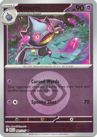 Banette (091/217) - Reverse Holofoil [ME Ascended Heroes] - ME: Ascended Heroes - Card Brawlers | Quebec | Canada |