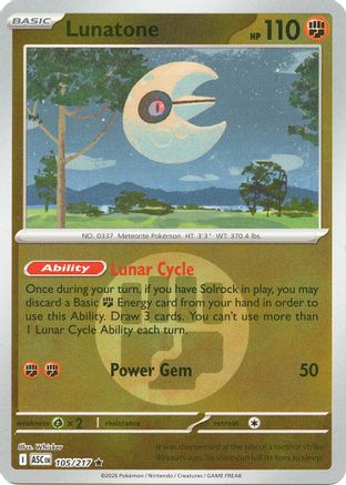 Lunatone (Energy Symbol Pattern) (105/null) - Reverse Holofoil [ME Ascended Heroes] - ME: Ascended Heroes - Card Brawlers | Quebec | Canada |