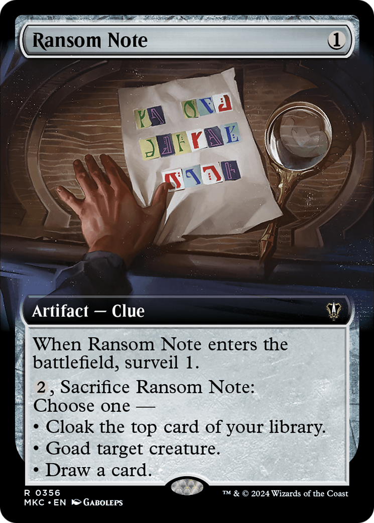 Ransom Note (0356) (Extended Art) [Murders at Karlov Manor Commander] - Magic: The Gathering - Card Brawlers | Quebec | Canada |