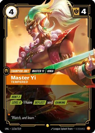 Master Yi - Tempered (Alternate Art) (113a/219) - Unleashed Foil - Unleashed - Card Brawlers | Quebec | Canada |
