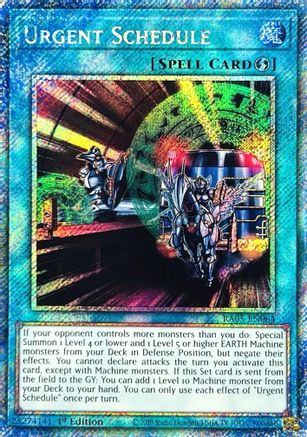Urgent Schedule [RA05-EN064] Platinum Secret Rare - Rarity Collection 5 - Card Brawlers | Quebec | Canada |