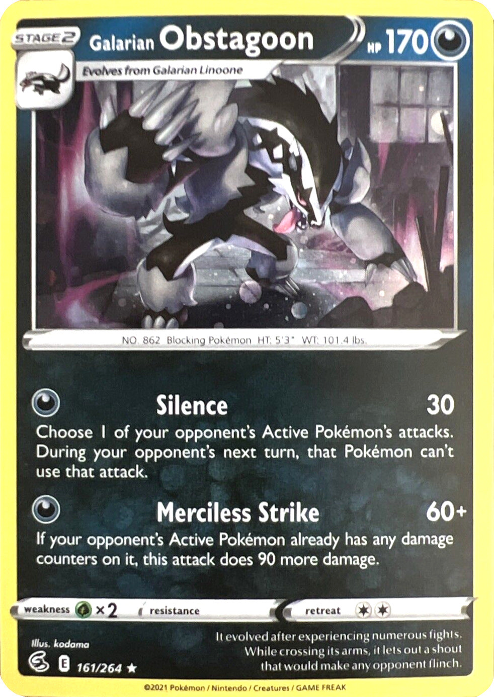 Galarian Obstagoon (161/264) (Cosmos Holo) [Sword & Shield: Fusion Strike] - Pokémon - Card Brawlers | Quebec | Canada |