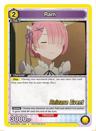 Ram (008) (UEPR/REZ-1-008) - UE24BT ReZERO Starting Life in Another World Release Event Cards - UE24BT: Re:ZERO -Starting Life in Another World- Release Event Cards - Card Brawlers | Quebec | Canada |