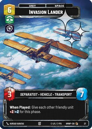 Invasion Lander (Foil) (27) - Homeworlds Weekly Play Promos Foil - Star Wars: Unlimited - Card Brawlers | Quebec | Canada |