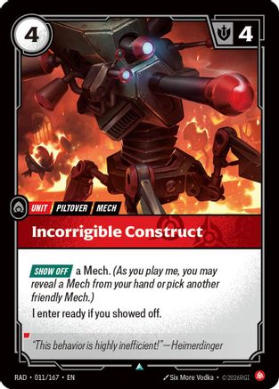 Incorrigible Construct (011/167) - Radiance Foil - Card Brawlers - Card Brawlers | Quebec | Canada |