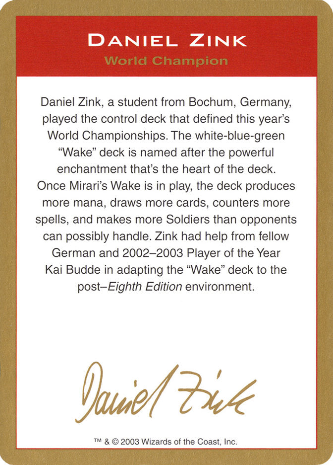 Daniel Zink Bio [World Championship Decks 2003] - Magic: The Gathering - Card Brawlers | Quebec | Canada |