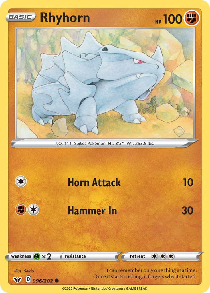 Rhyhorn (096/202) [Sword & Shield: Base Set] - Pokémon - Card Brawlers | Quebec | Canada |