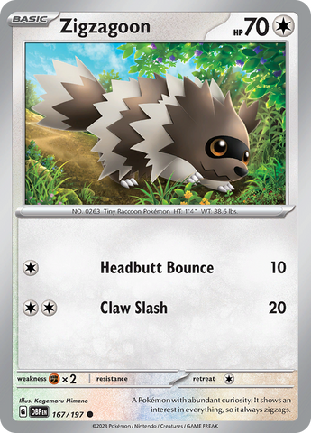 Zigzagoon (167/197) [Écarlate et Violet : Flammes d'Obsidienne] 