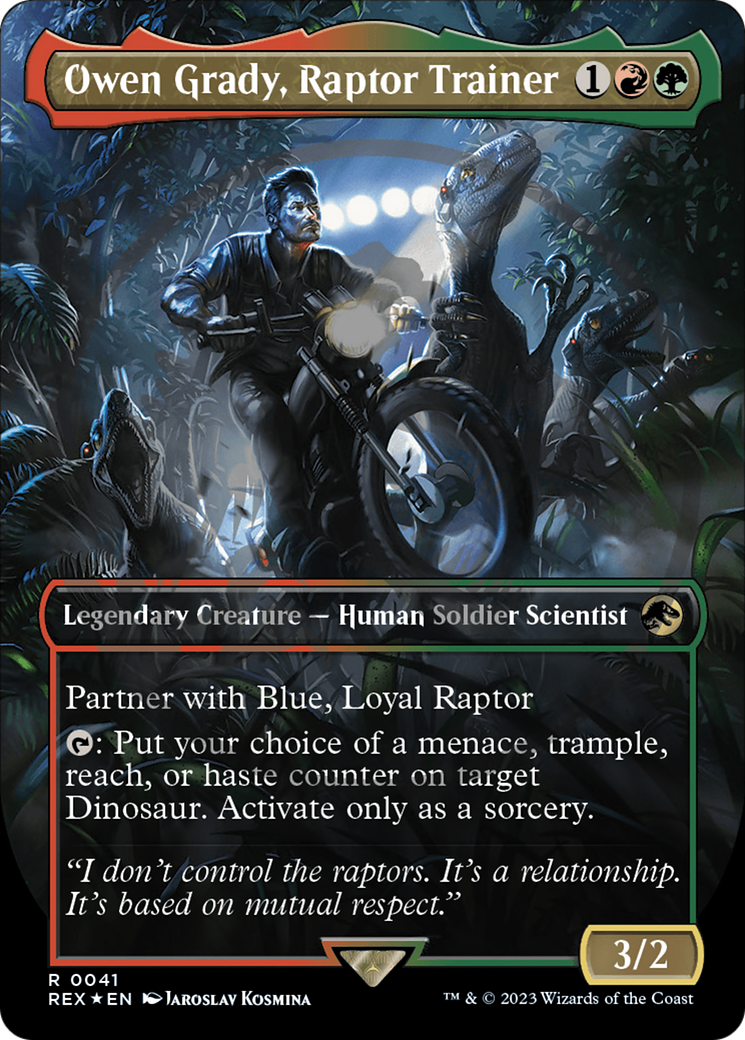 Owen Grady, Raptor Trainer (Emblem) (Borderless) [Jurassic World Collection Tokens] - Magic: The Gathering - Card Brawlers | Quebec | Canada |