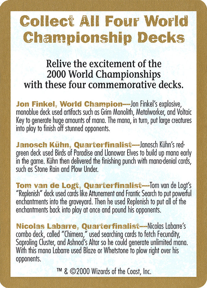 2000 World Championships Ad [World Championship Decks 2000] - Magic: The Gathering - Card Brawlers | Quebec | Canada |