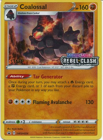 Coalossal (SWSH024) (Staff Prerelease Promo) [Sword & Shield: Black Star Promos] - Pokémon - Card Brawlers | Quebec | Canada |
