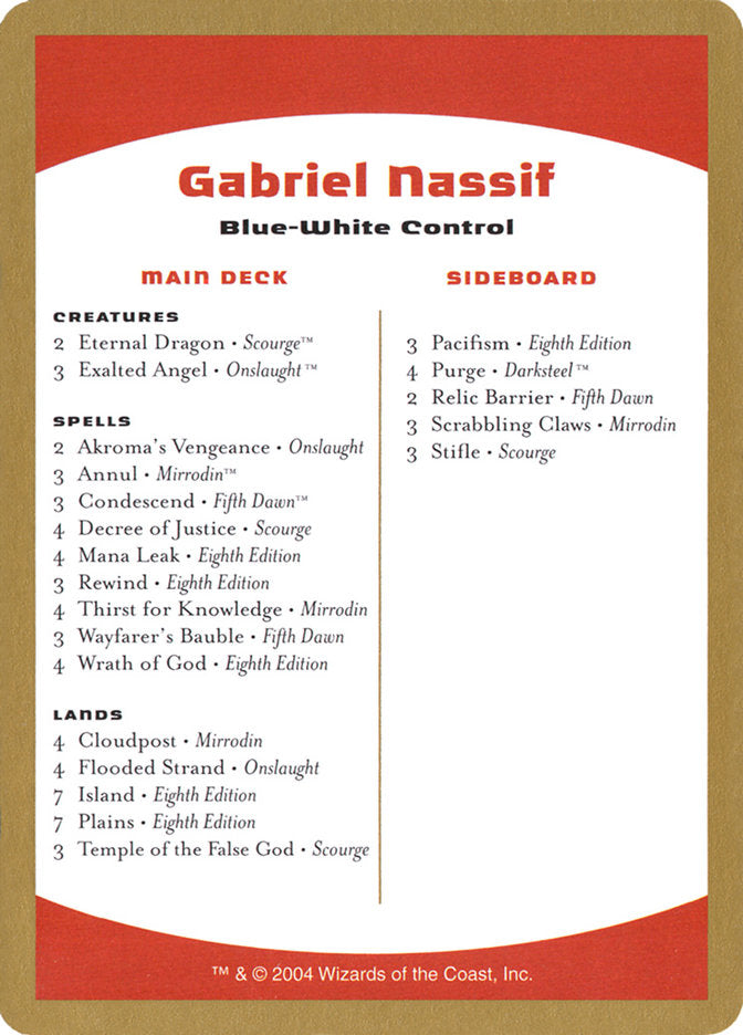 Gabriel Nassif Decklist [World Championship Decks 2004] - Magic: The Gathering - Card Brawlers | Quebec | Canada |