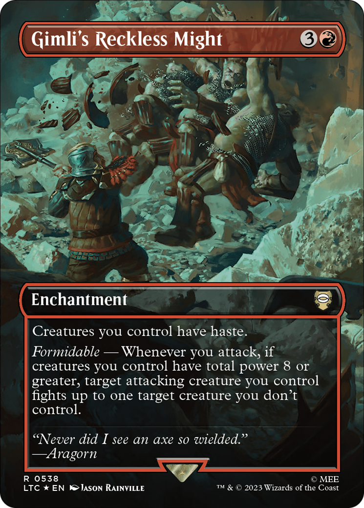 Gimli's Reckless Might (Borderless) (Surge Foil) [The Lord of the Rings: Tales of Middle-Earth Commander] - Magic: The Gathering - Card Brawlers | Quebec | Canada |