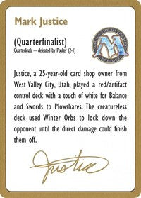 1996 Mark Justice Biography Card [World Championship Decks] - Magic: The Gathering - Card Brawlers | Quebec | Canada |