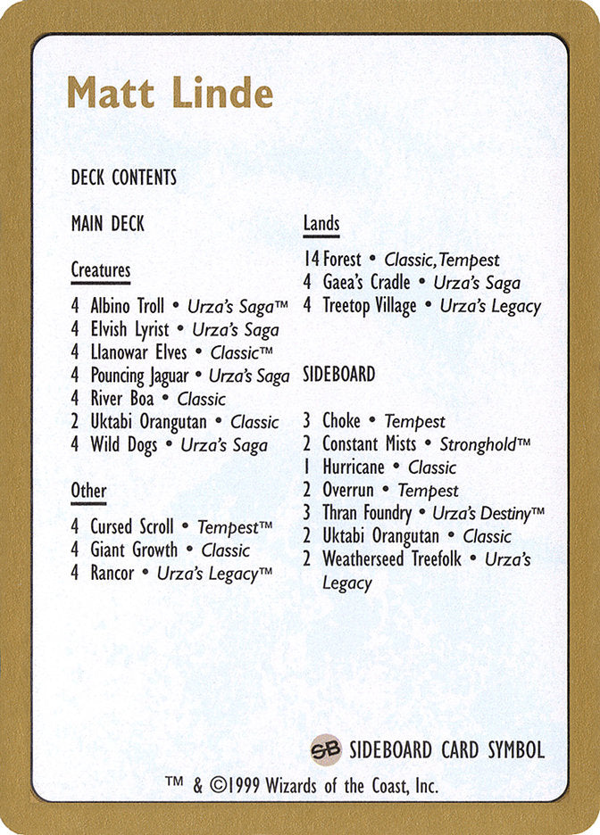 Matt Linde Decklist [World Championship Decks 1999] - Magic: The Gathering - Card Brawlers | Quebec | Canada |