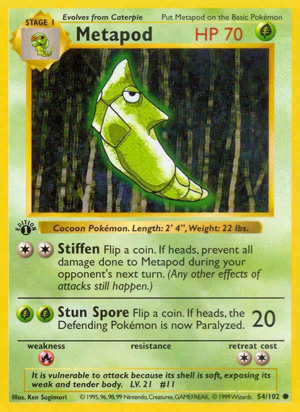 Metapod (54/102) (Shadowless) [Base Set 1st Edition] - Pokémon - Card Brawlers | Quebec | Canada |