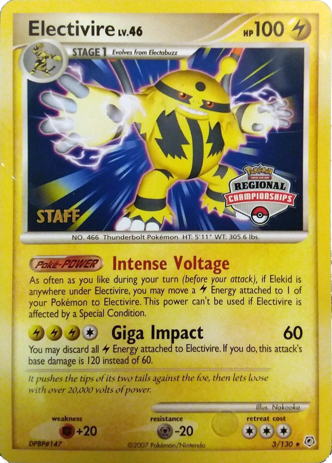 Electivire (003/130) (2008 Staff Regional Championships) [League & Championship Cards] - Pokémon - Card Brawlers | Quebec | Canada |