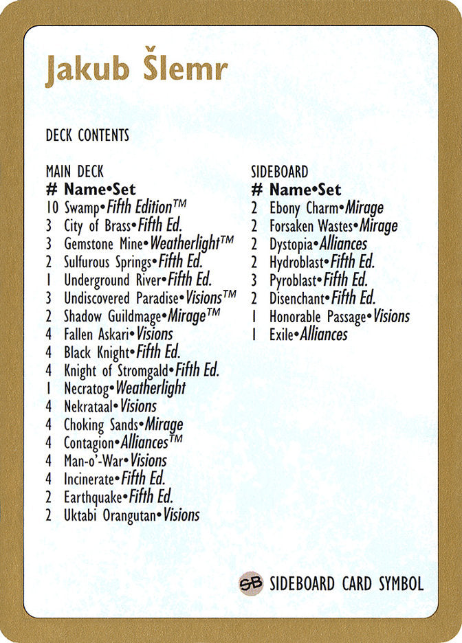 Jakub Slemr Decklist [World Championship Decks 1997] - Magic: The Gathering - Card Brawlers | Quebec | Canada |