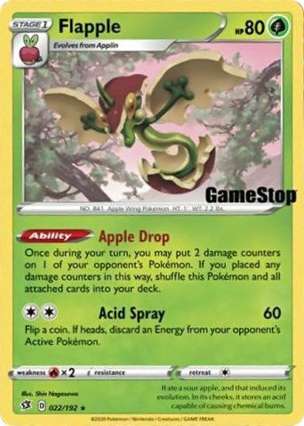 Flapple (022/192) (GameStop Exclusive) [Sword & Shield: Rebel Clash] - Pokémon - Card Brawlers | Quebec | Canada |