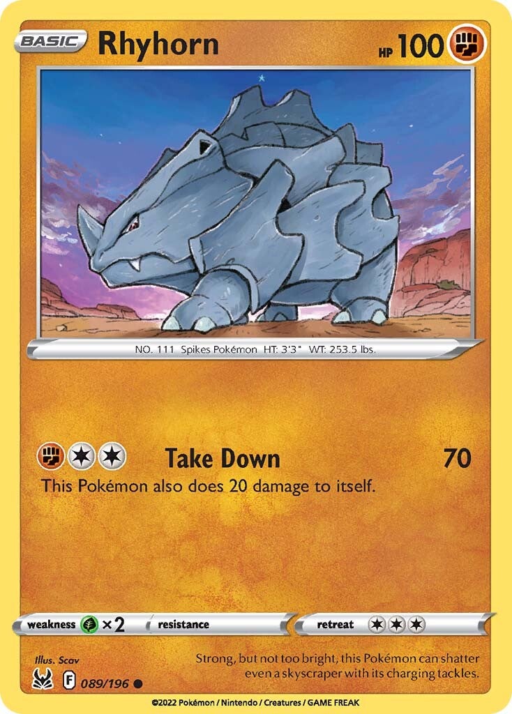 Rhyhorn (089/196) [Sword & Shield: Lost Origin] - Pokémon - Card Brawlers | Quebec | Canada |