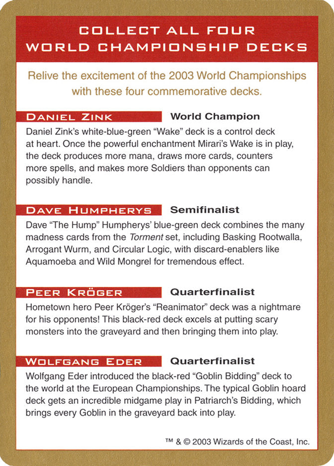 2003 World Championships Ad [World Championship Decks 2003] - Magic: The Gathering - Card Brawlers | Quebec | Canada |