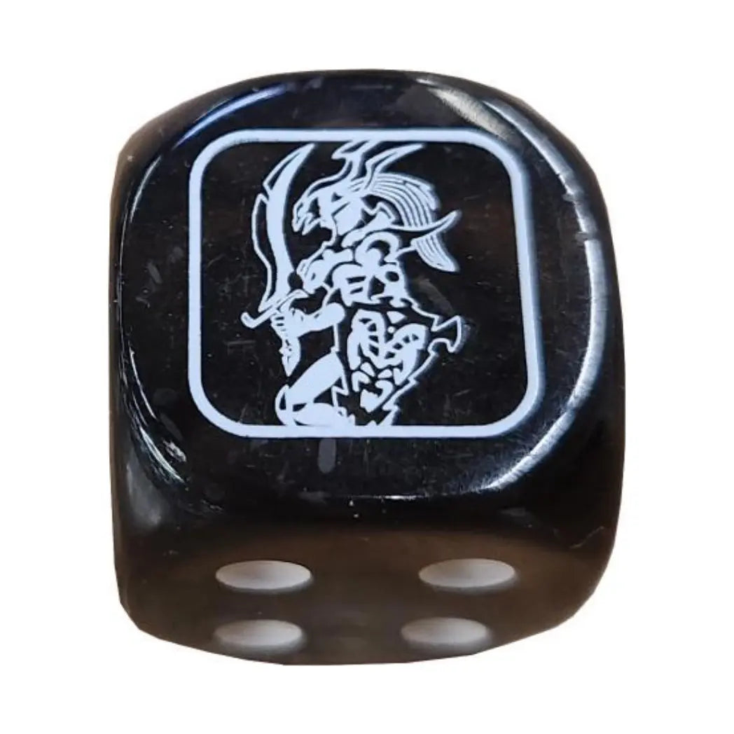 Black six-sided dice featuring a white “Black Luster Soldier Dice” emblem from Battles of Legend: Chapter 1, with white pips on a clean white background