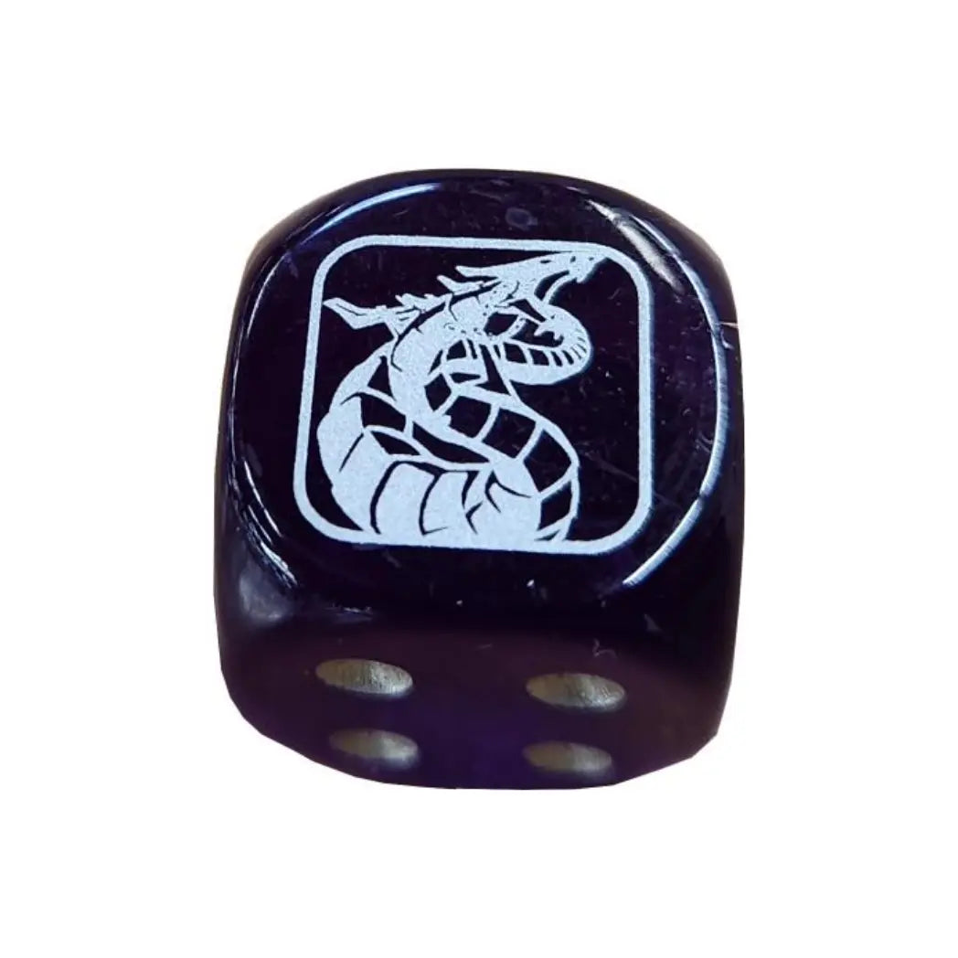 Purple six-sided dice featuring a white “Cyber Dragon” emblem from Battles of Legend: Chapter 1, with white pips on a clean white background