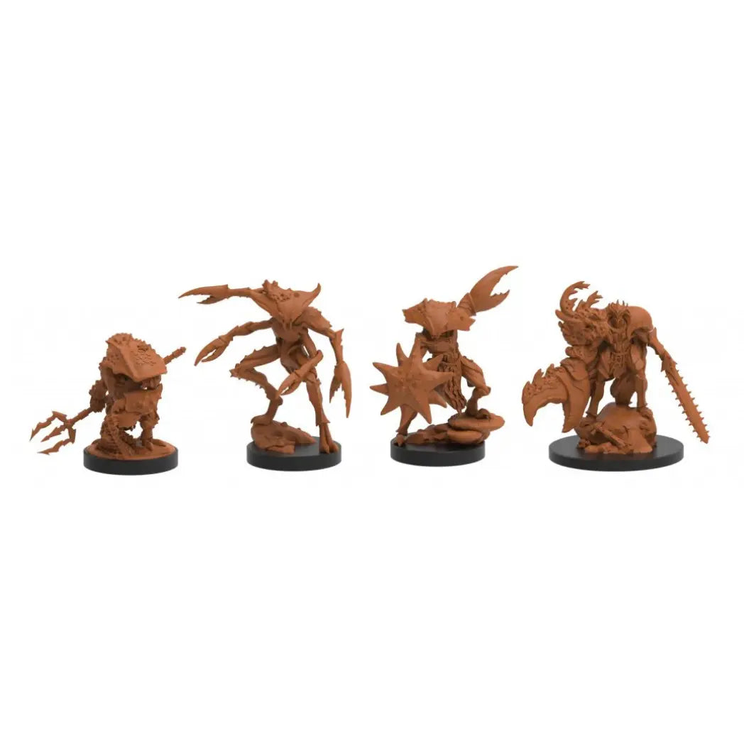 Epic Encounters: Island of the Crab Archon miniatures featuring four unique brown crab-like warriors.
