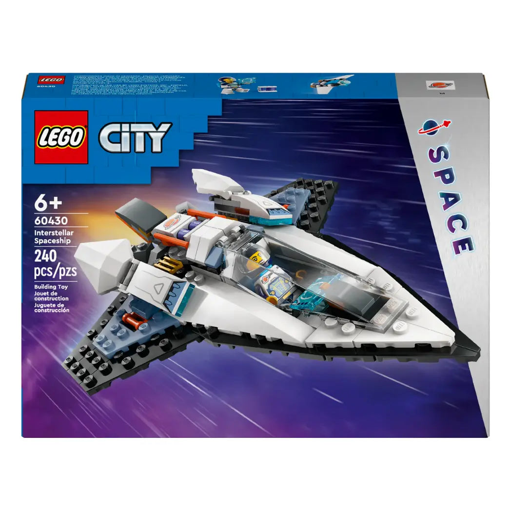 LEGO City Interstellar Spaceship box showing a sleek white and black spacecraft with an astronaut in the cockpit.