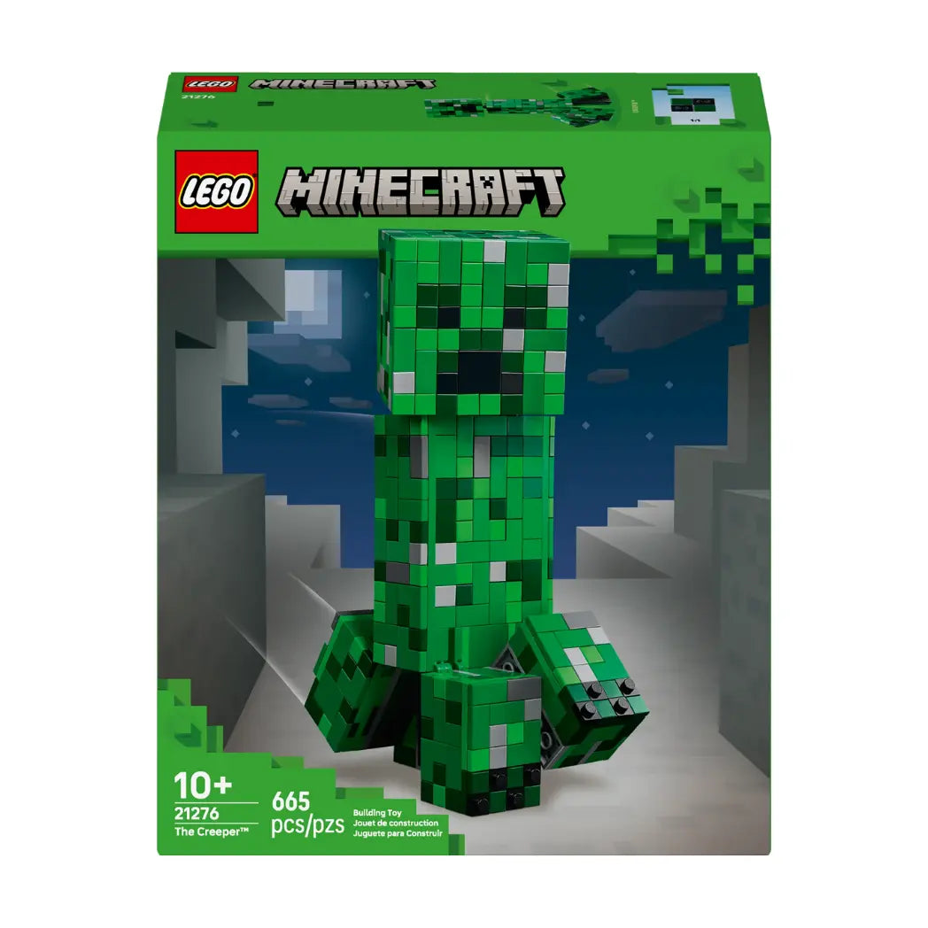 LEGO Minecraft The Creeper set box featuring a large, blocky green Creeper a rock biome.