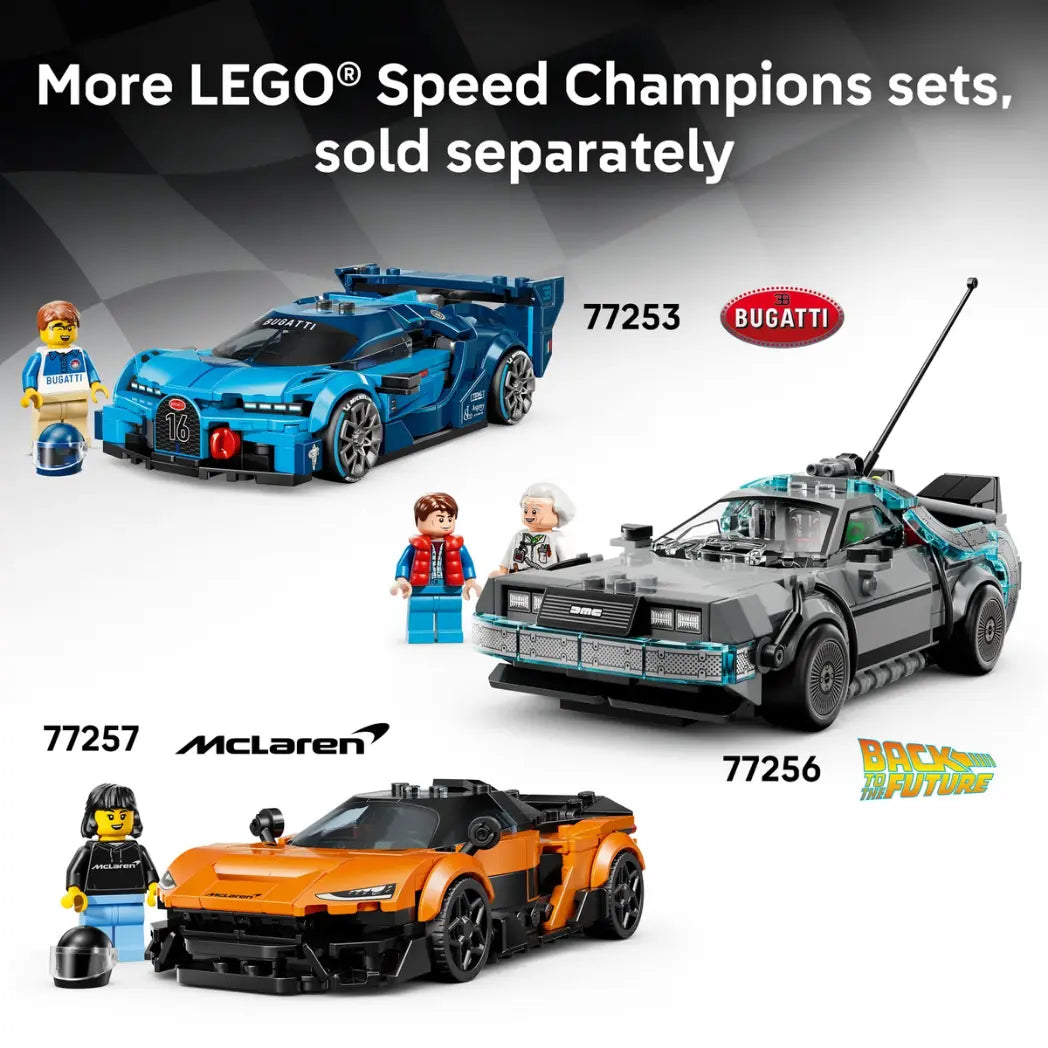More lego speed champion sets sold seperately showing back to the future car, bugatti and mclaren.