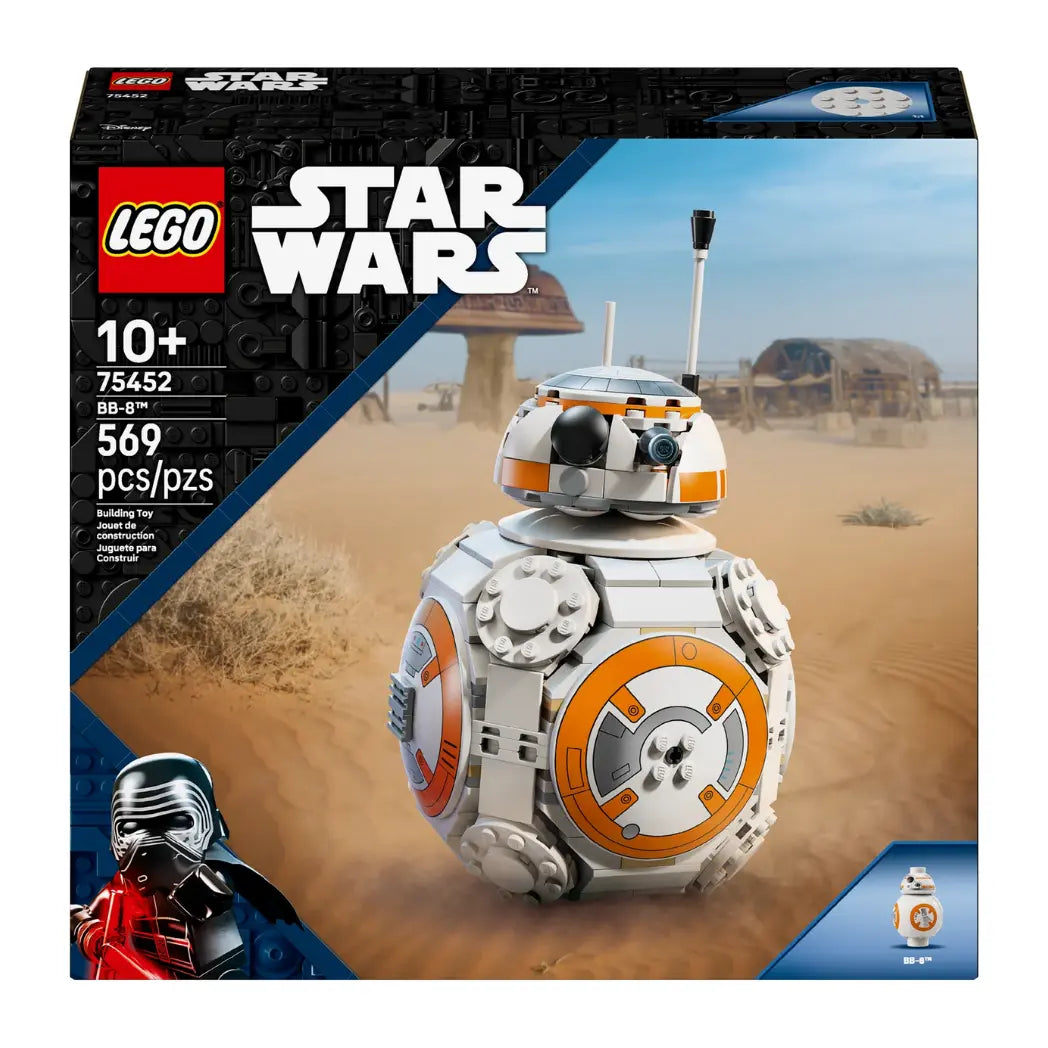 Lego BB-8 Astromech Droid Lego box featuring a buildable white, orange, and silver droid with a small display stand.