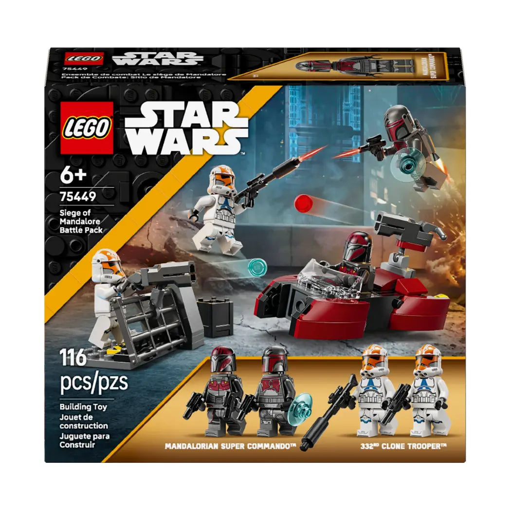 Lego Star Wars Siege of Mandalore Battle Pack box art showing a battle between 332nd Clone Troopers and Mandalorian Super Commandos.