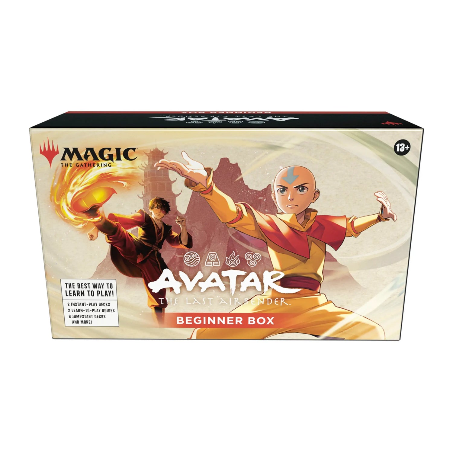 Magic: The Gathering Avatar: The Last Airbender Beginner Box featuring Aang and Zuko against a tan, parchment-style background