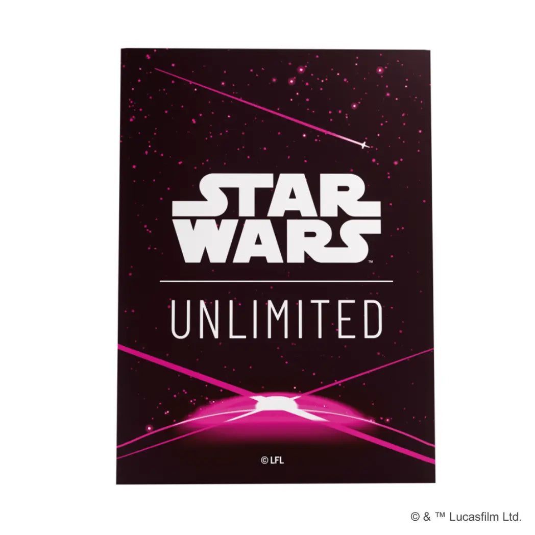 Star Wars: Unlimited art sleeve featuring the game logo over a magenta and black starfield background