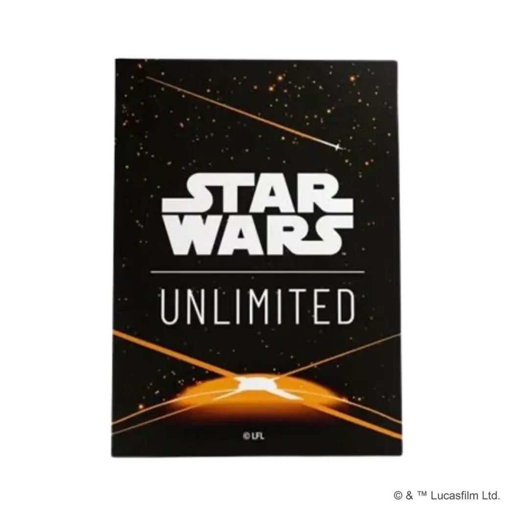 Star Wars: Unlimited card back featuring the game logo over an orange and black starfield background