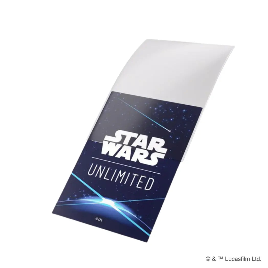 Star Wars: Unlimited card sleeve featuring the Star Wars: Unlimited card back on a blue and white background