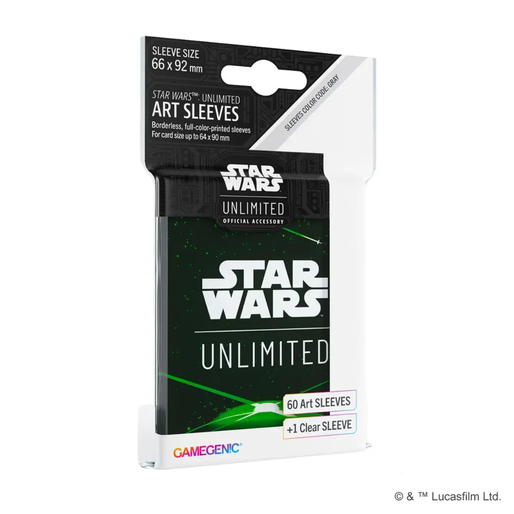 Star Wars: Unlimited art sleeves featuring a green space background with a white logo