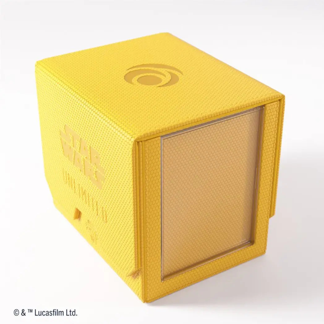 Yellow Star Wars Unlimited Deck Pod featuring a clear side display slot and a textured honeycomb finish.