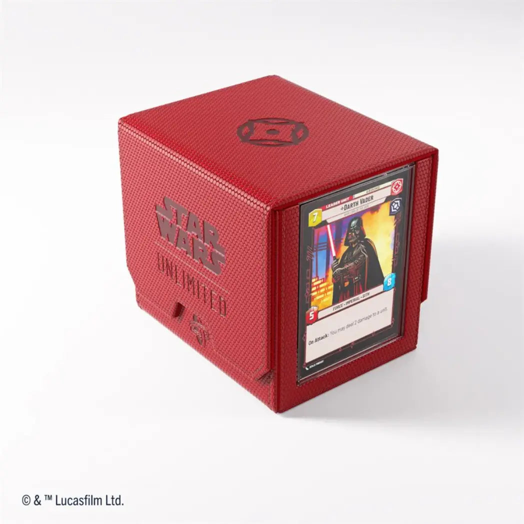 Red Deck Pod featuring a Darth Vader leader card in a front-facing display slot and a textured honeycomb finish.